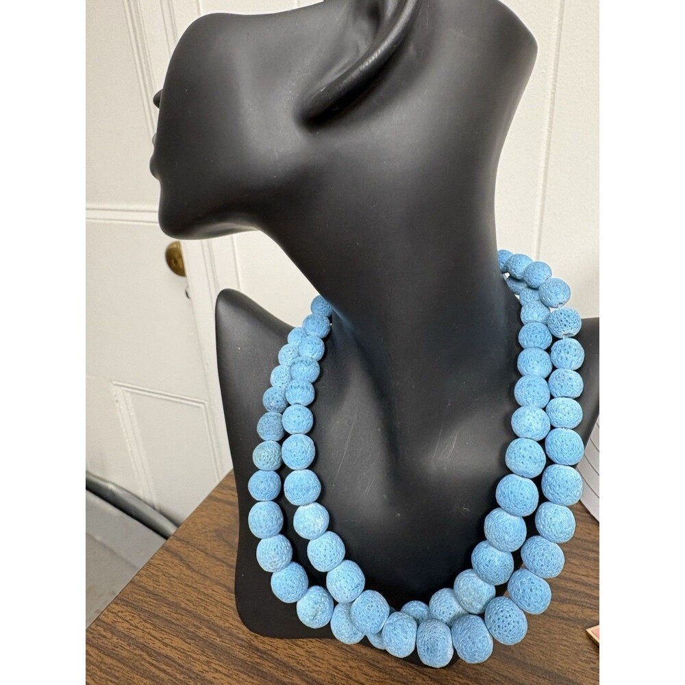 2 Vintage Blue Graduated Sponge Coral Beaded Necklaces 16”